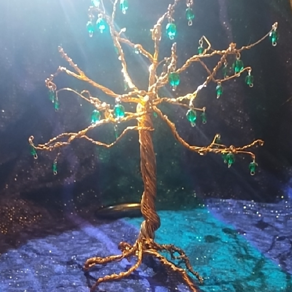 Whimsical Green and Copper WireTree Art Sculpture